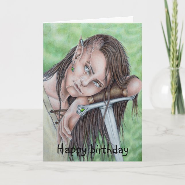 Woodland Elf, Elven Warrior Birthday  Card (Front)