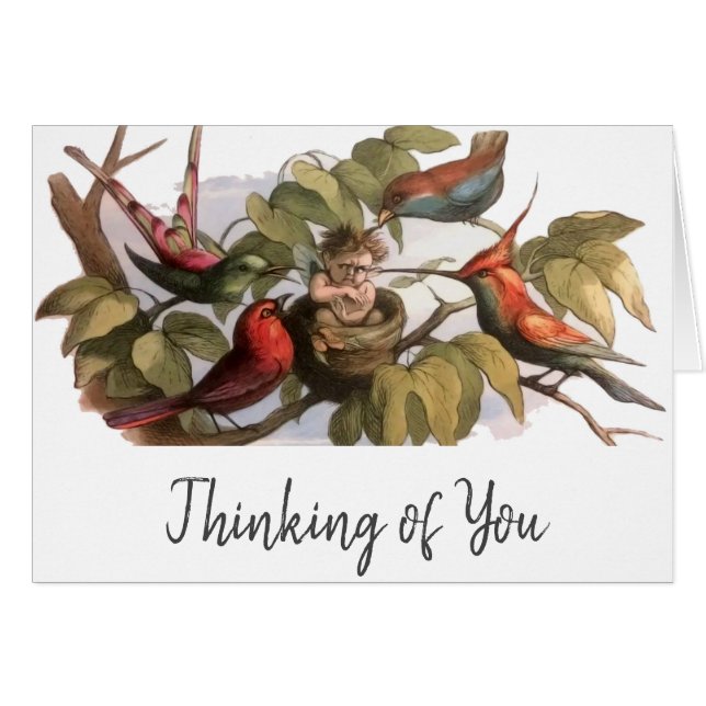 Woodland Elf in Nest: Antique Bird Sprite Fairy (Front Horizontal)