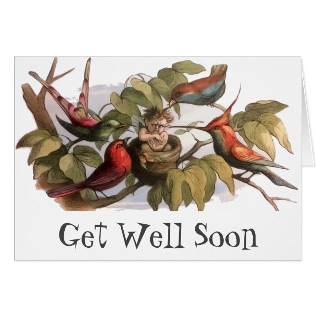 Woodland Elf in Nest: Antique Bird Sprite Fairy (Front Horizontal)