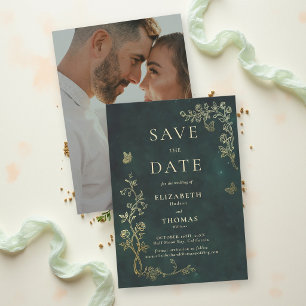 Woodland Emerald Green Fairycore Magical Wedding Save The Date