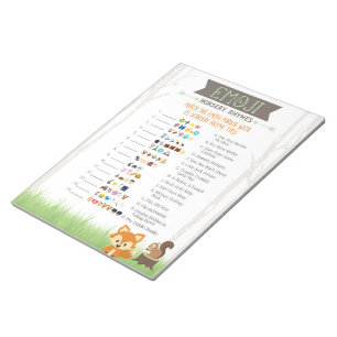 Woodland Emoji Nursery Rhyme Game Baby Shower Notepad