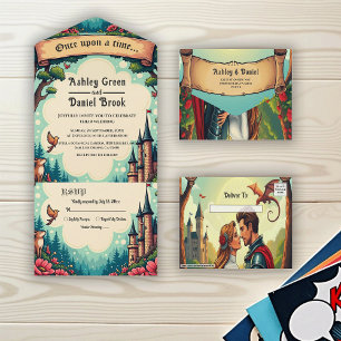 Woodland Enchanted Forest Castle Fairytale Wedding All In One Invitation
