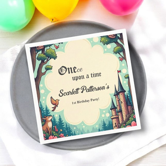 Woodland Enchanted Forest Fairytale 1st Birthday Napkin (Creator Uploaded)