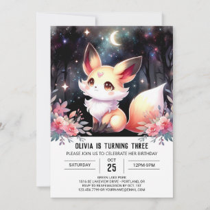 Woodland Enchanted Fox Birthday digital  Invitation
