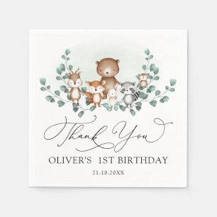 Woodland Eucalyptus Greenery Animals Birthday Boy  Napkin