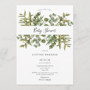 Woodland Eucalyptus Greenery Baby Shower Invitation