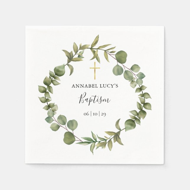 Woodland Eucalyptus Greenery Baptism Christening Napkin (Front)