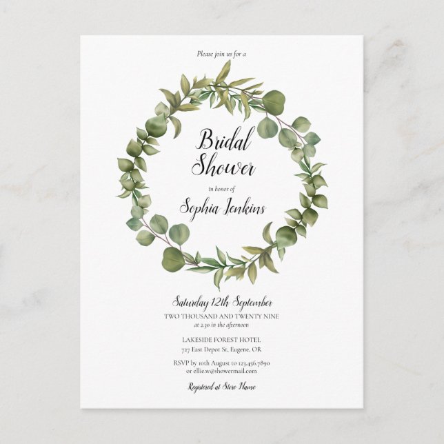 Woodland Eucalyptus Greenery Bridal Shower Invite (Front)