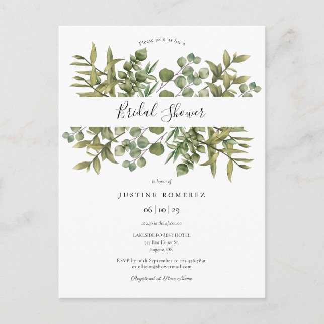 Woodland Eucalyptus Greenery Bridal Shower Invite (Front)
