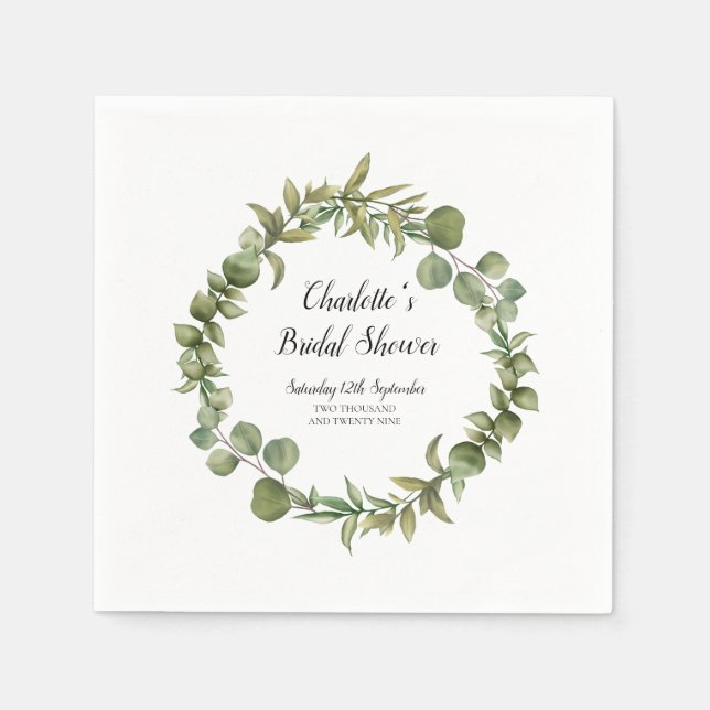 Woodland Eucalyptus Greenery Bridal Shower Napkin (Front)
