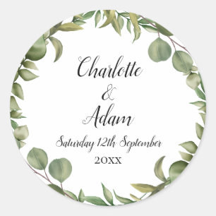Woodland Eucalyptus Greenery Wedding Classic Round Sticker