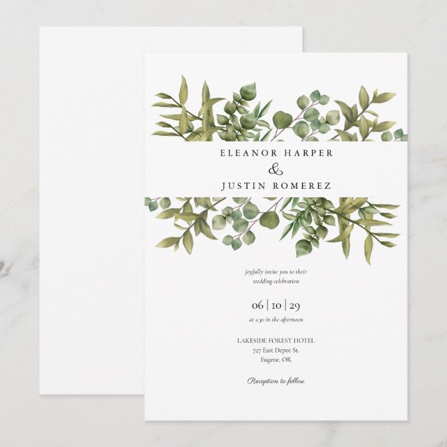 Woodland Eucalyptus Greenery Wedding Invitation (Front/Back)
