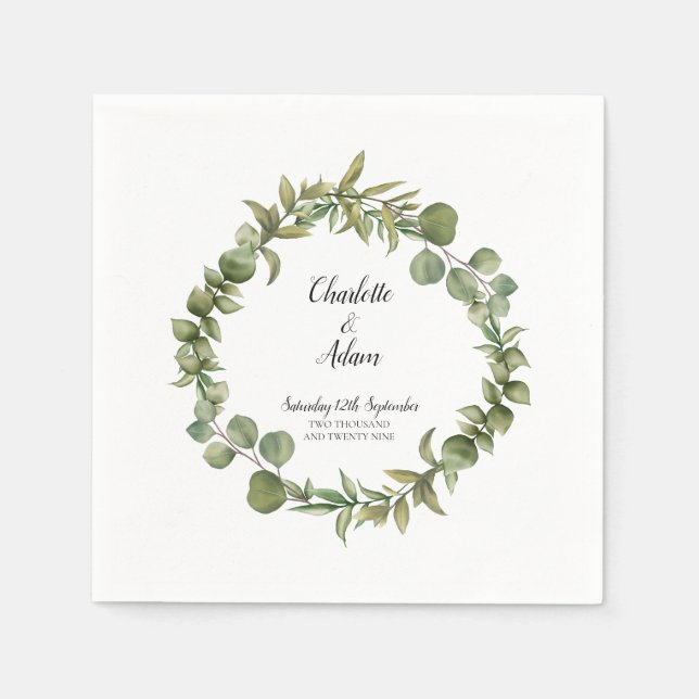 Woodland Eucalyptus Greenery Wedding Napkin (Front)
