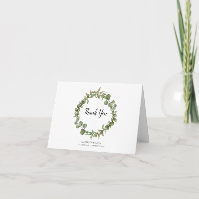 Woodland Eucalyptus Greenery Wedding Thank You Card (Front)