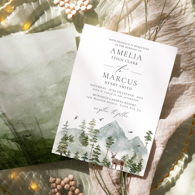 Woodland Evergreen Mountains Wedding Invitation (Creator Uploaded)