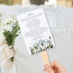Woodland Evergreen Mountains Wedding Program Hand Fan