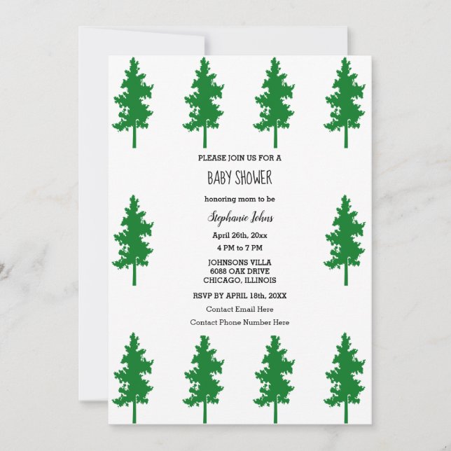 Woodland Evergreen Trees Baby Shower Boys Girls Invitation (Front)