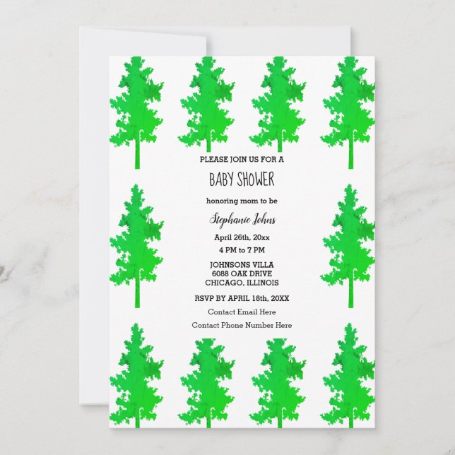 Woodland Evergreen Trees Colourful  Baby Shower  Invitation (Front)