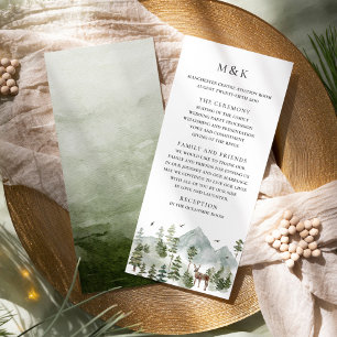 Woodland Evergreen Wedding Program Card