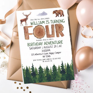 Woodland Explorer 4th Birthday Invitation