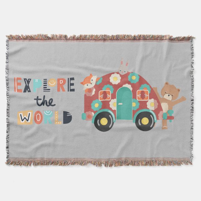 Woodland Explorers Kids Throw Blanket (Front)