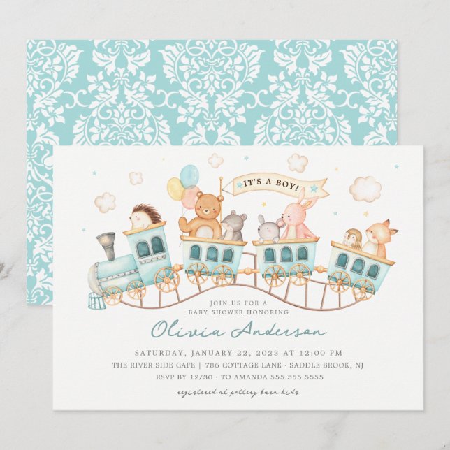 Woodland Express Baby Shower Invitation (Front/Back)