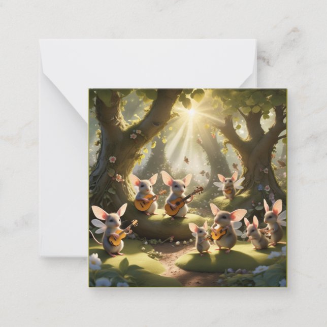 Woodland Faerie Mouse Musicians Card (Front)