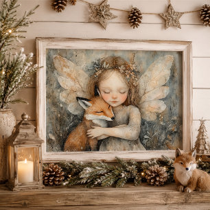 Woodland Fairy and Fox Whimsical Nursery Wall Art
