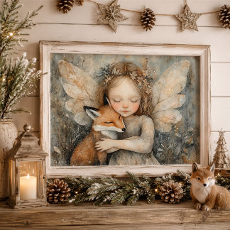 Woodland Fairy and Fox Whimsical Nursery Wall Art