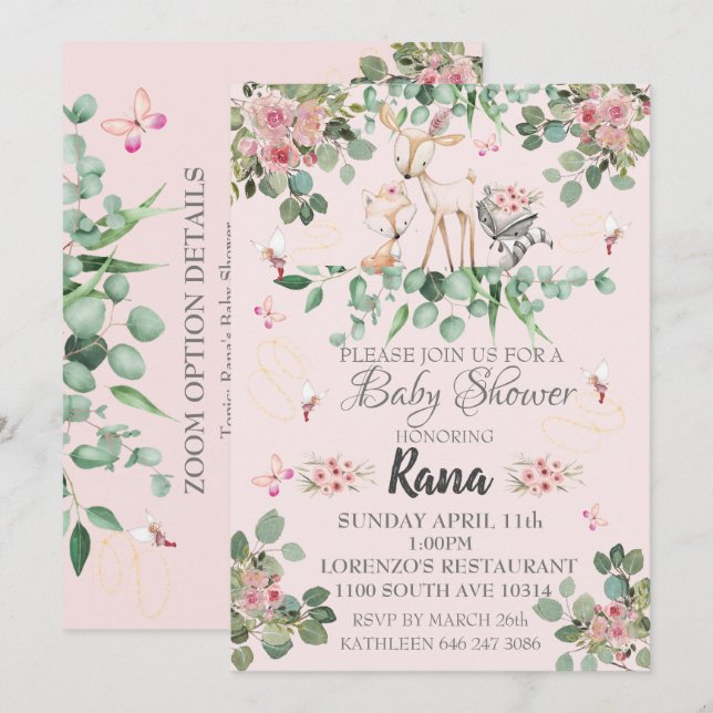 Woodland Fairy Baby Shower Invitation (Front/Back)