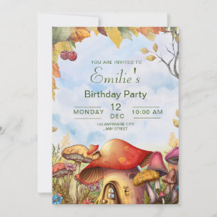 Woodland Fairy Birthday Garden Mushroom Party Invitation