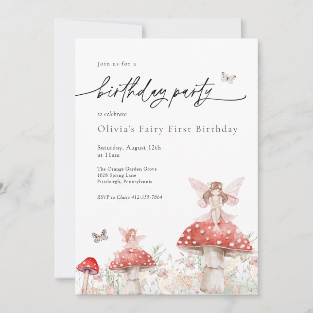 Woodland Fairy Mushroom Birthday Invitation (Front)