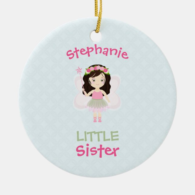 Woodland Fairy Princess Little Sister Ceramic Tree Decoration (Front)