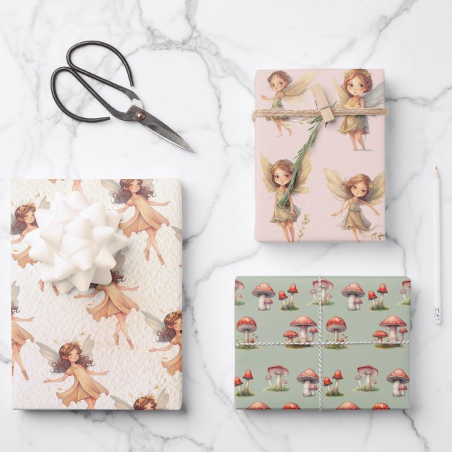 Woodland Fairy Princess Toadstool Wrapping Paper Sheet (Front)
