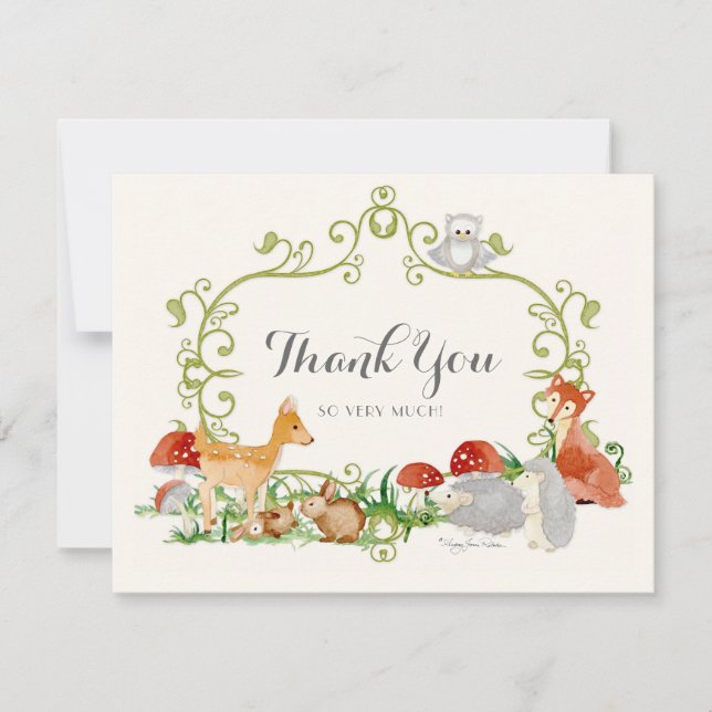 Woodland Fairy Tale Baby Shower Thank You Notes (Front)