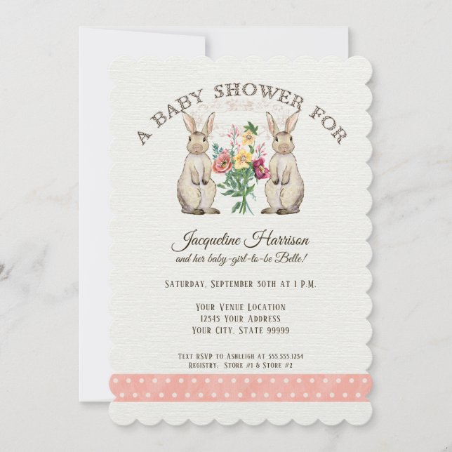 Woodland Fairy Tale Rabbits Girl Baby Shower Art Invitation (Front)