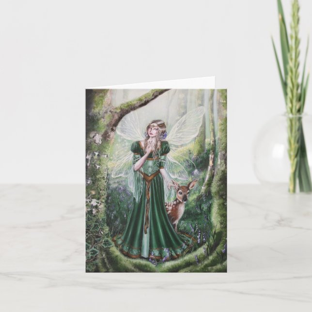Woodland fairy with fawn greeting card (Front)