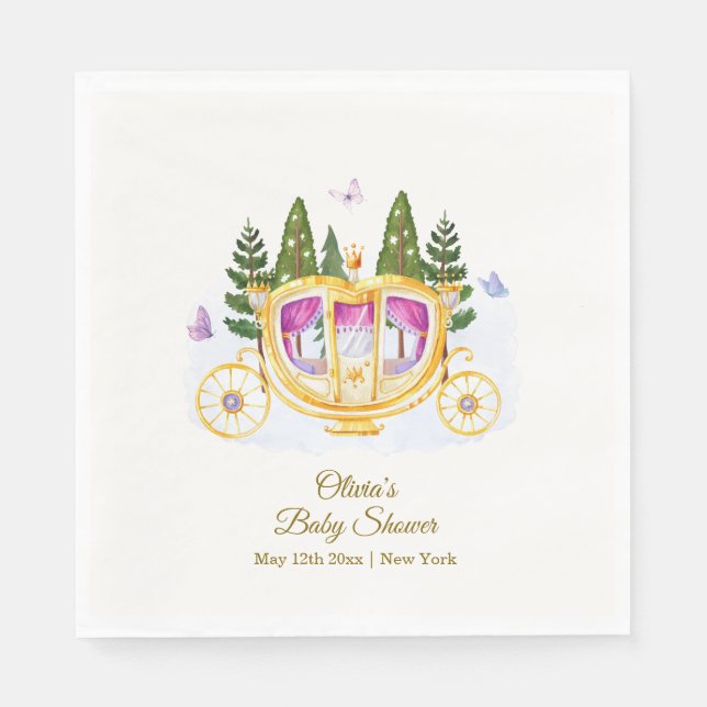 Woodland Fairytale Princess Carriage Baby Shower Napkin (Front)