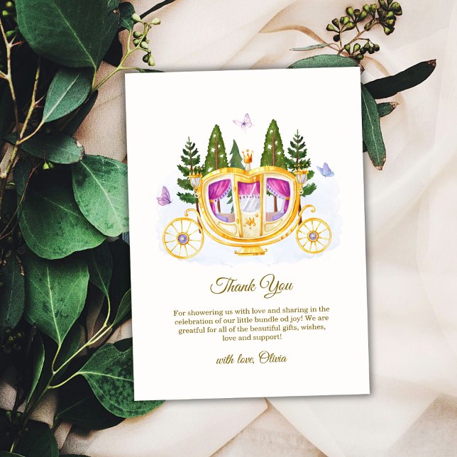 Woodland Fairytale Princess Carriage Baby Shower Thank You Card (Woodland Fairytale Princess Carriage Baby Shower Thank You Card)