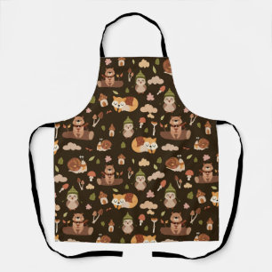 Woodland Fall Animals Dark Autumn Fox Deer Owl Rac Apron