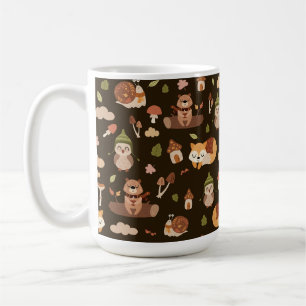 Woodland Fall Animals Dark Autumn Fox Deer Owl Rac Coffee Mug