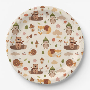 Woodland Fall Animals Light Autumn Fox Deer Owl Ra Paper Plate