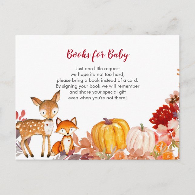  Woodland Fall Floral Watercolor Baby Books insert Postcard (Front)