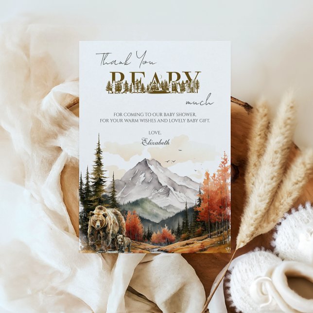 Woodland Fall Mountain Bear Baby Shower Beary Much Thank You Card (Creator Uploaded)