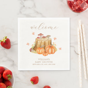 Woodland Fall Pumpkin Mushroom Baby Shower Welcome Napkin