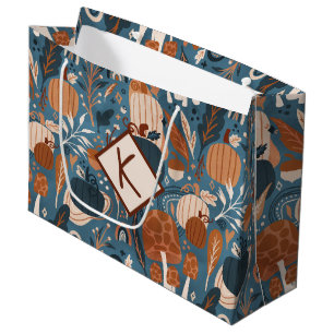 Woodland Fall Pumpkins Monogram Large Gift Bag