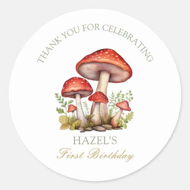Woodland fall Watercolor Mushroom Autumn birthday Classic Round Sticker (Front)