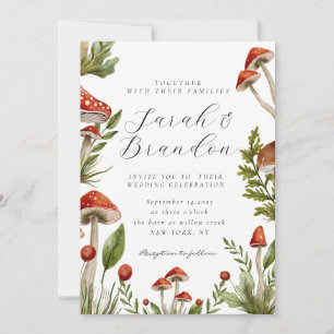 Woodland Fall Watercolor Mushroom Wedding  Invitation