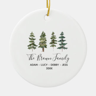 Woodland Family Christmas House Pine tree Ceramic Tree Decoration