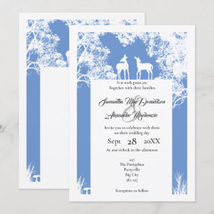 Woodland faux paper cut blue wedding invitation